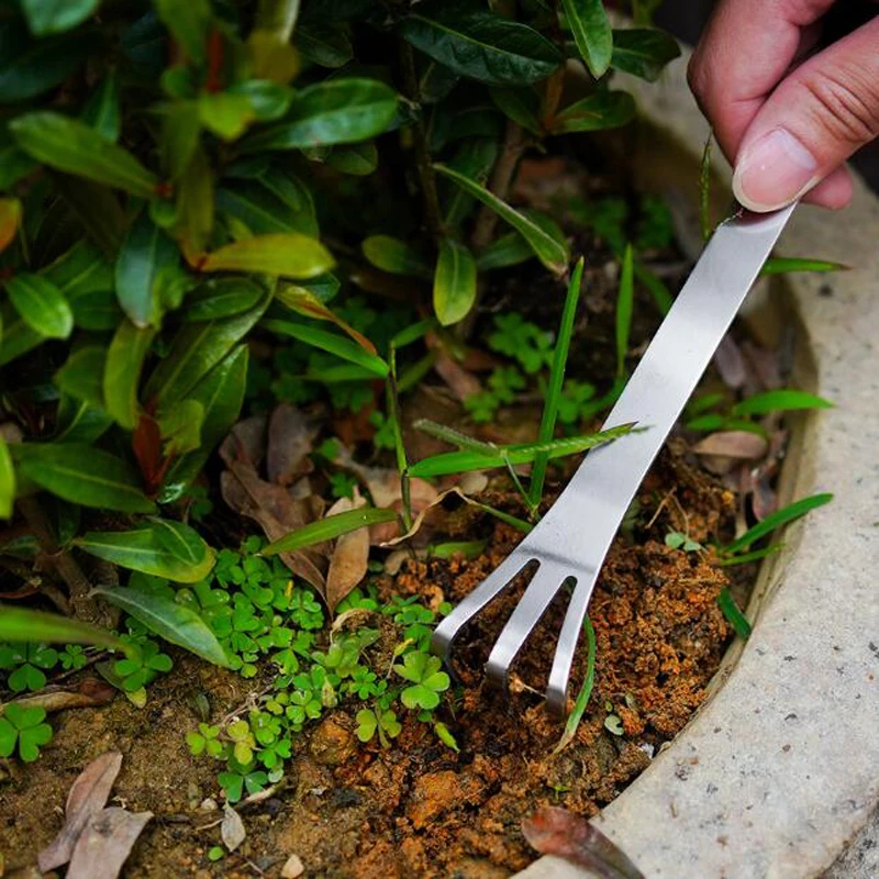 Bonsai Rake Stainless Steel Rake Root Rake Stainless Steel Root Rake 3-Prong Loosen Soil Bonsai Tree Tools with Ergonomic Handle 2