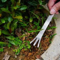Bonsai Rake Stainless Steel Rake Root Rake Stainless Steel Root Rake 3-Prong Loosen Soil Bonsai Tree Tools with Ergonomic Handle 2