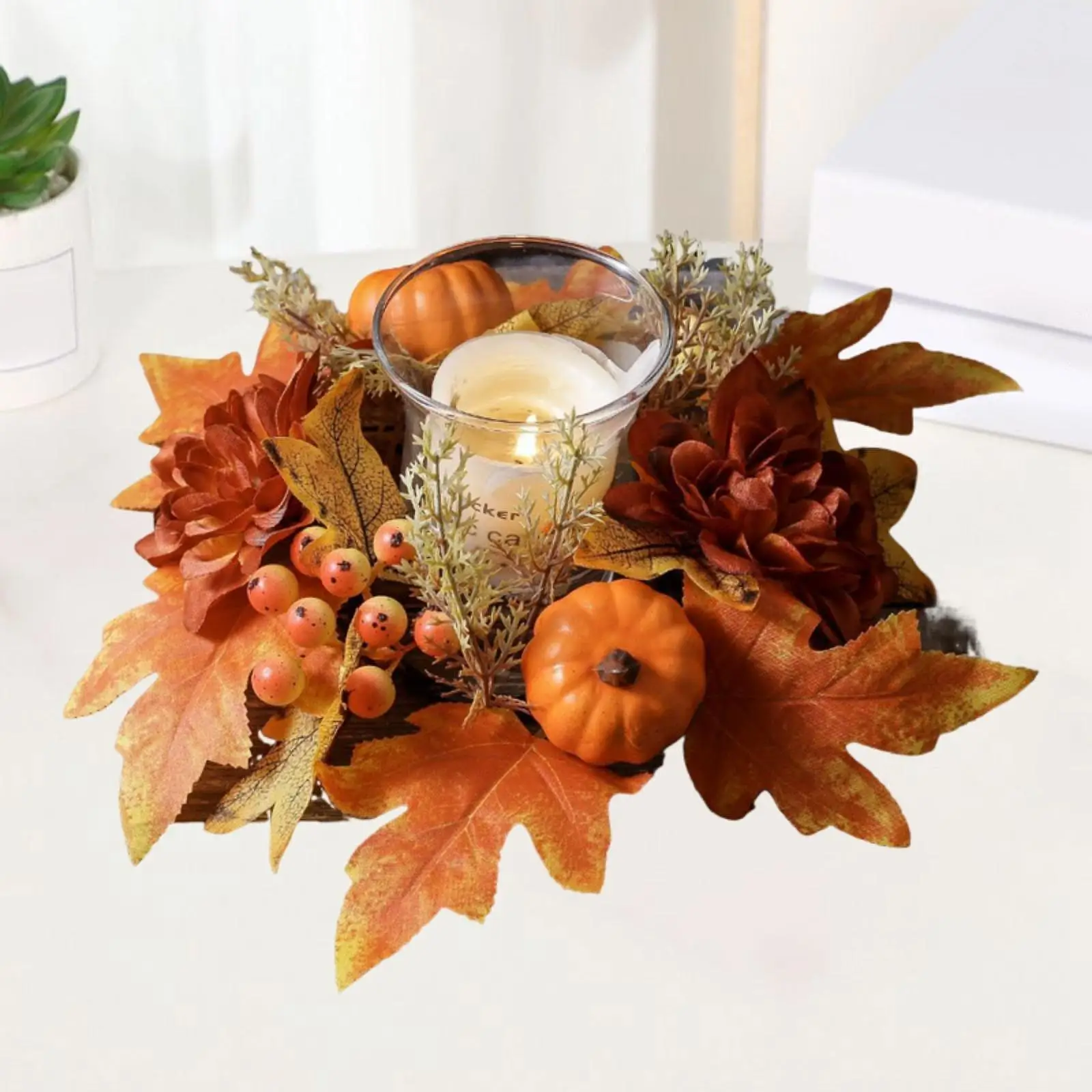 Candle Ring Decor Gifts Artificial Wreath for Dining Room Farmhouse Festival