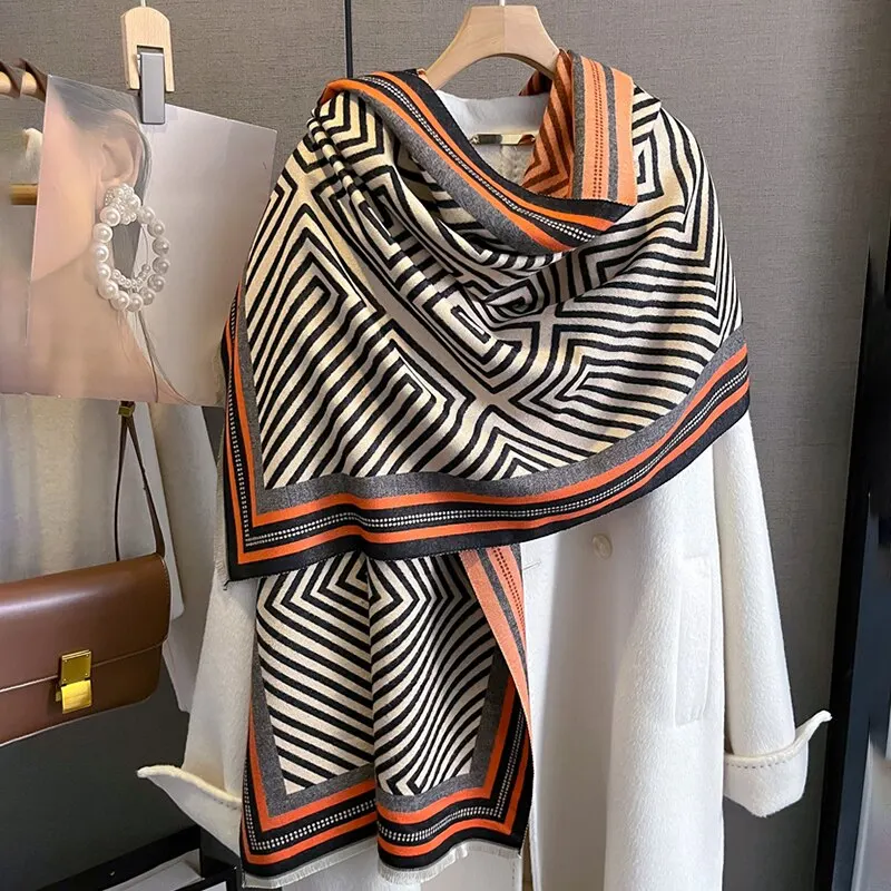 Kvinders vinter Cashmere Bufanda tørklæde Luksusprint Tykt Pashmina Varmt Warp tæppe med kvast rejse ponchostole_voghion.com