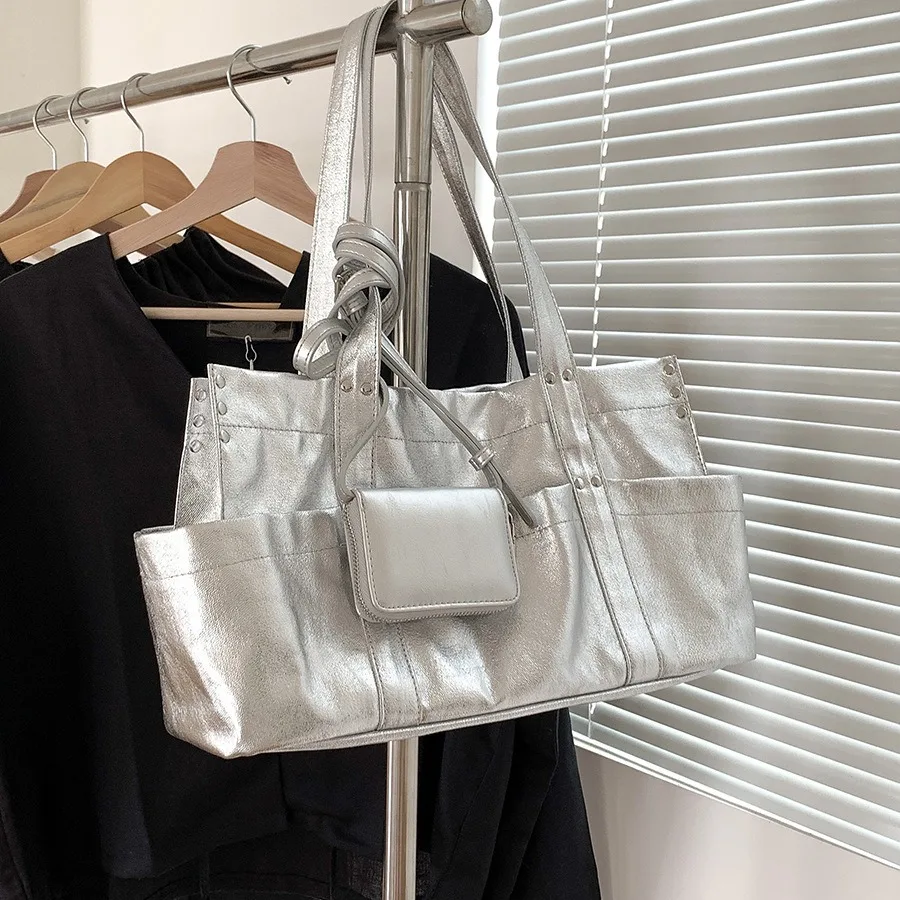 Overlarge Canvas Tote Bag Multiple Pockets Women Shoulder Bag Y2K Commuting Bags for Women Designer Purses and Handbags Shopper