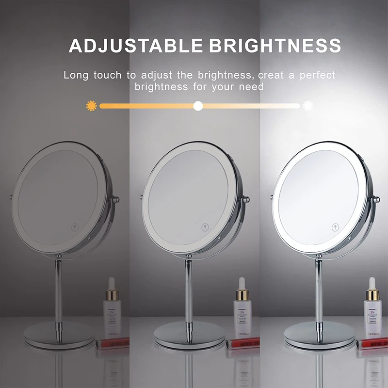 8 inch Makeup Mirror with LED 3 color Lights 5X7X10X Magnification Double Sided Vanity Mirror USB Charging Desktop table Mirrors 4