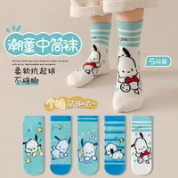 5Pcs/Set Kawaii Sanrio Socks Hello Kitty Kuromi Cinnamoroll Korean Cartoon Student Stockings Cute Girls Home Warm Socks 1