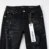 Purple New Men's Knee Ripped Straight Jeans American High Street Inkjet Black Stretch MEN JEANS 5