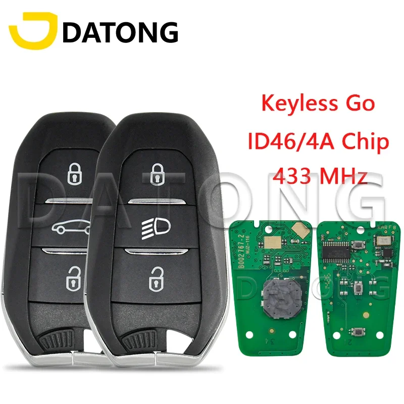 

World Car Remote Control Key Datong For Peugeot 208 308 3008 508 5008 Citroen C4 C4L DS4 DS5 4A /ID46 Chip 434MHz Keyless Entry