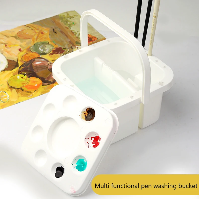 Paint Brush Washing Bucket With Lid 3-in-1 Paint Brush Holder/Color Palette Holder Plastic Washer
