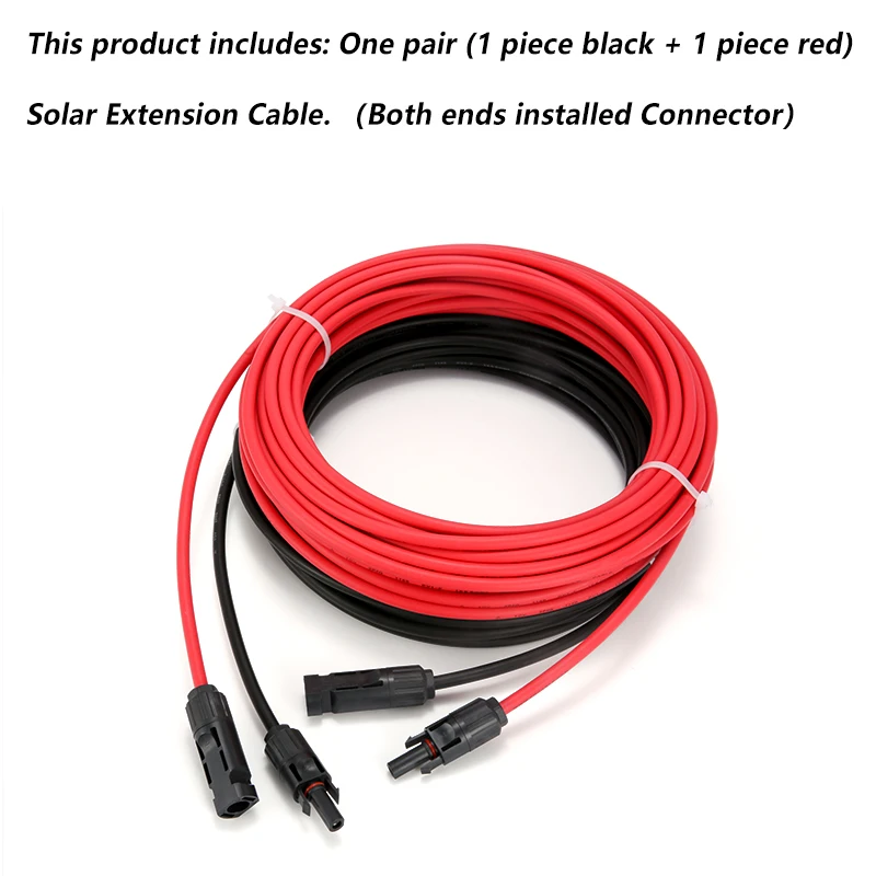 Temco 5ft Solar Panel Extension Cables - 10 AWG PV Wire With Male/Female Connectors