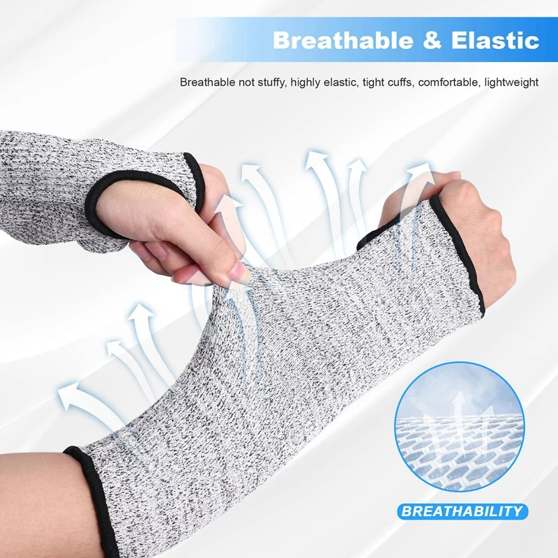 A01F-2 Pairs Cut Resistant Sleeves Protective Arm Sleeves Safety Arms Protection With Thumb Hole,Garden Kitchen