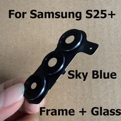 Enhanced Back Camera Glass Lens Cover with Frame and Flash Lamp Replacement (S25 Plus Sky Blue)
