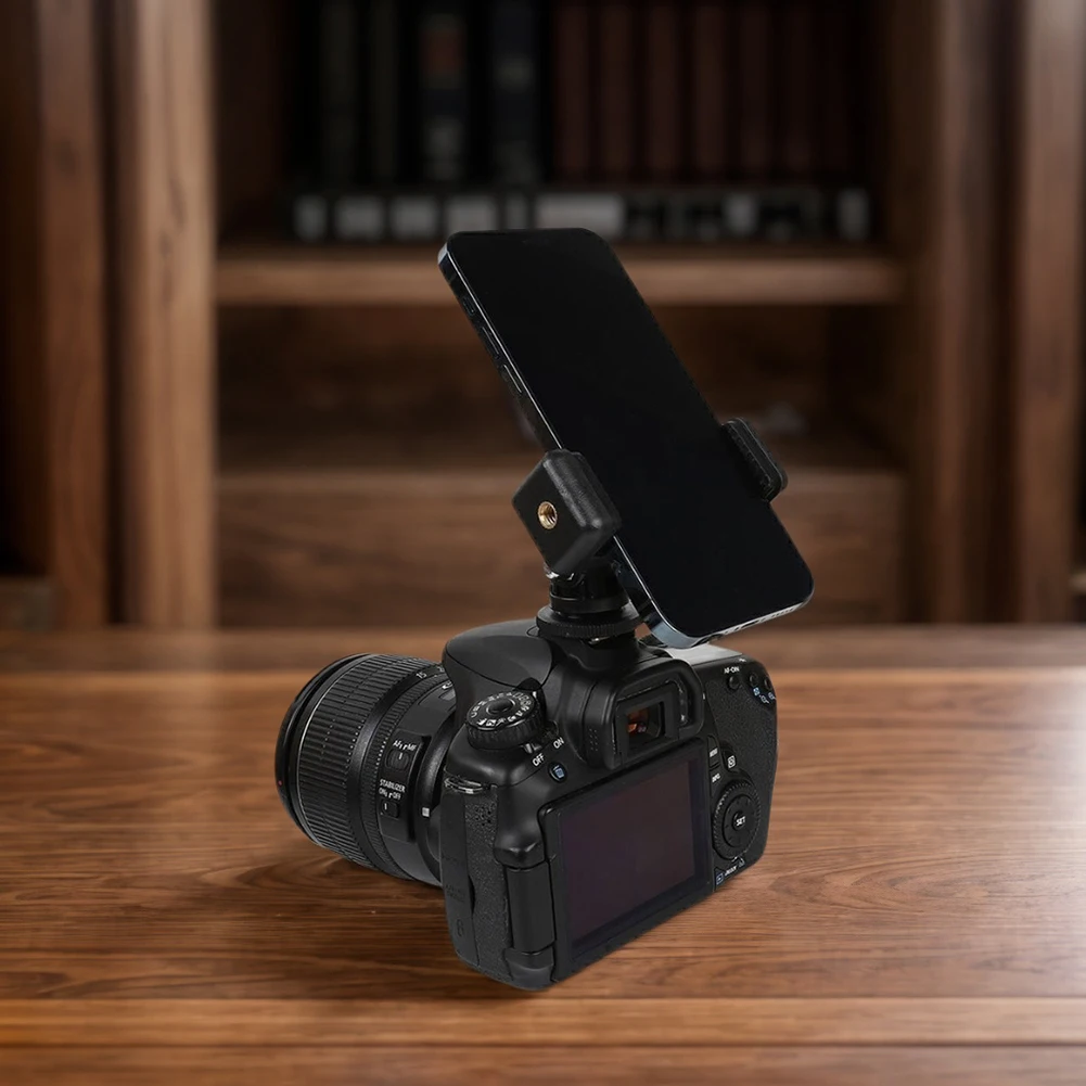 Camera Hot Shoe Phone Tripod Mount Adapter 360° Rotation Camera Hot Shoe Phone Holder for Canon Nikon Sony DSLR Camera