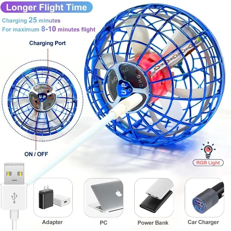 Flying Ball Toy Globe Flying Ball 2.0 Boomerang Galaxy Drone with RGB Light Magic Floating Soaring Mini Drone