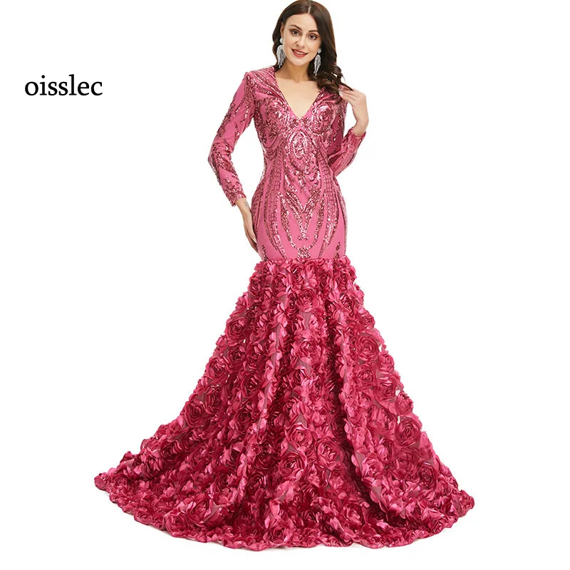 

Oisslec Evening Dress Sequins Prom Dress Flowe Applique Fromal Dress Tight Celebrity Dresses V Neck Party Dress Luxury Customize