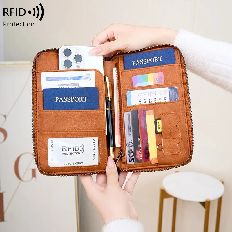 Multi-Function RFID Blocking Passport Wallet Zip-Up Protective Case For Travel Documents And Finances New Arrival Cross-Border