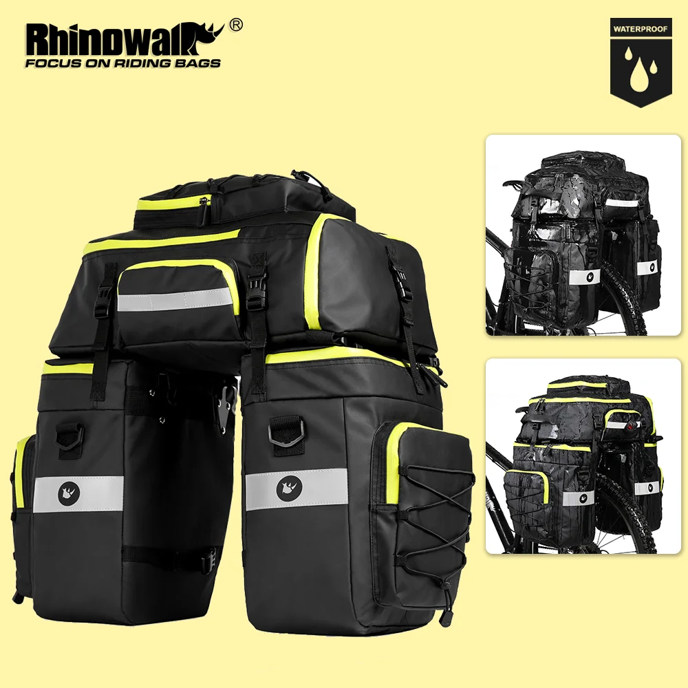 Rhinowalk Bike Pannier Bag 3 in 1 65L Big Capacity with Rain Cover Cycling Rear Rack Seat Trunk Bag for Mtb&Road Folding Bicycle