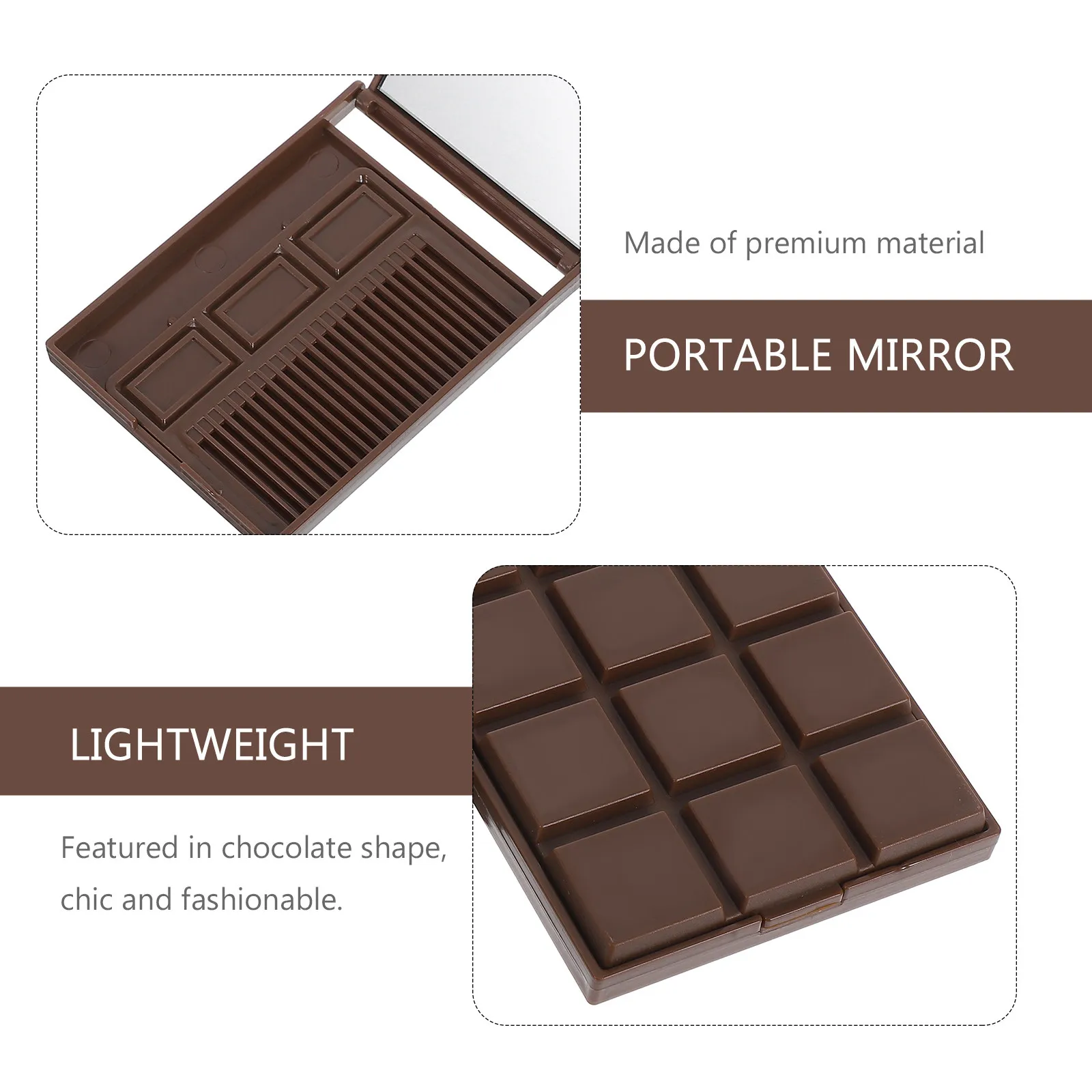 2Pcs 세련된 초콜릿 디자인 미니 메이크업 거울 휴대용 포켓 거울 투명 반사 표면 여성 패션 액세서리