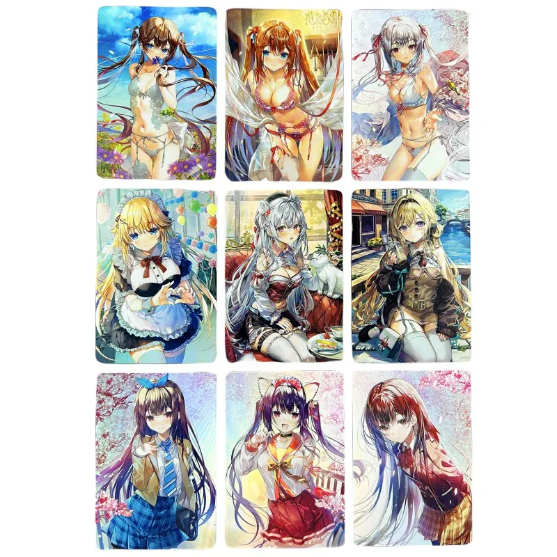 

Anime Girl ACG DIY Underwear Girl Seventh Bomb Gauze Laser Gentleman Flash Card 9pcs Peripheral Toys Game Collection Cards