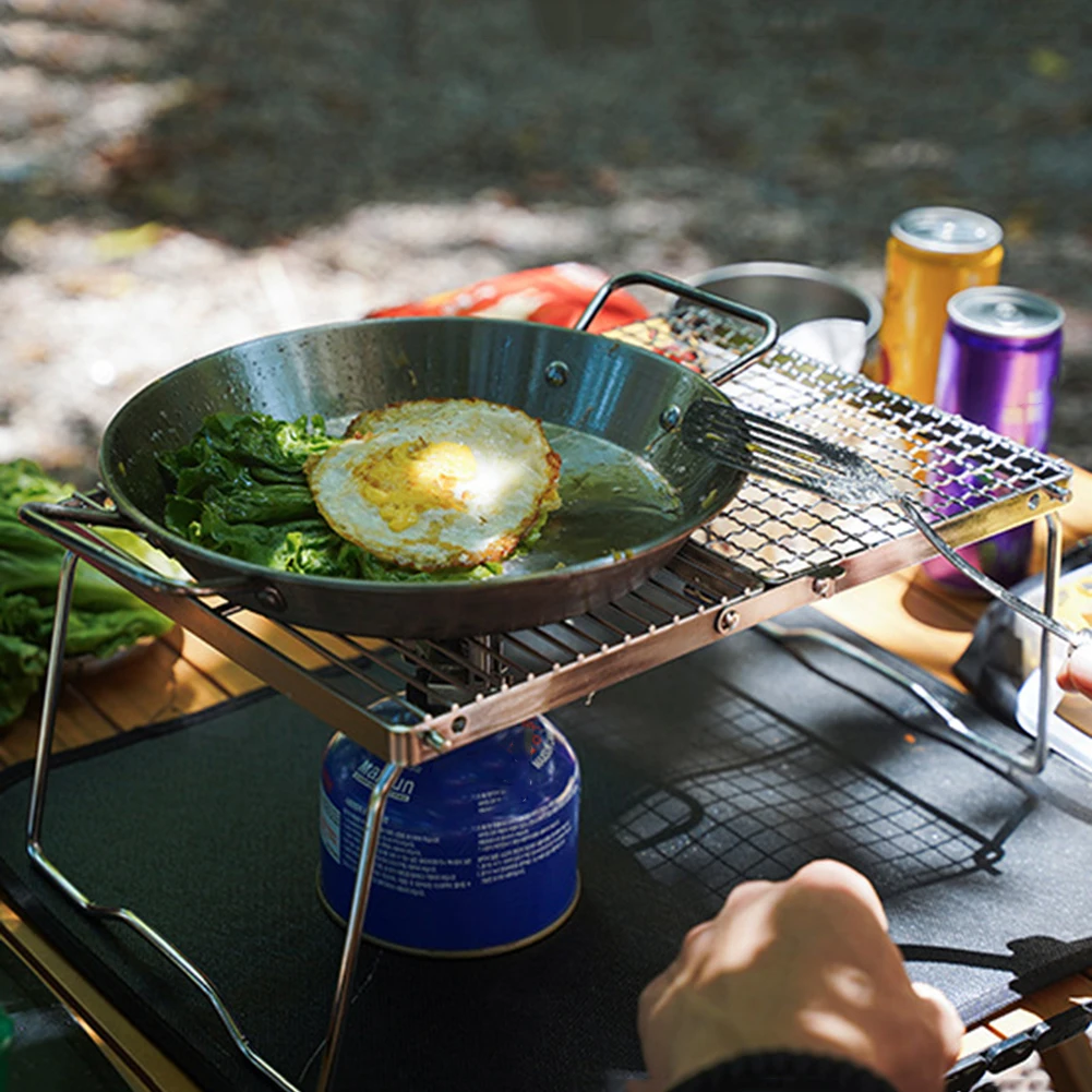 Stainless Steel Camping Pot Holder Portable Camping Stove Stand Folding Firewood BracketStorage Bag for Cooking Picnic
