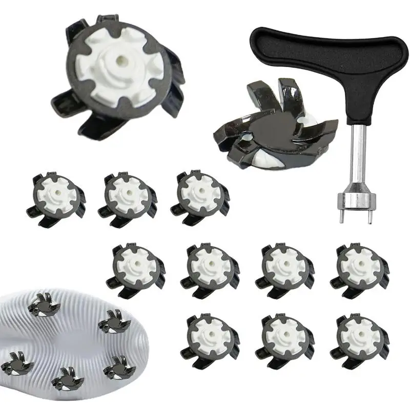 Golf Shoe Spikes Replacements 12 Pieces Footwears Anti Slip Golf Cleat Quick Twist Golf Spikes Golf Cleats Portable Wrench Screw 2