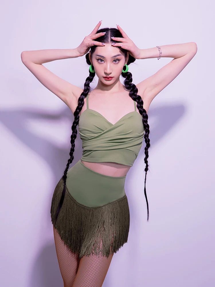 

2023 New Latin Dance Dress Women's Half body Skirt Adult High Waist Tassel Practice Skirt