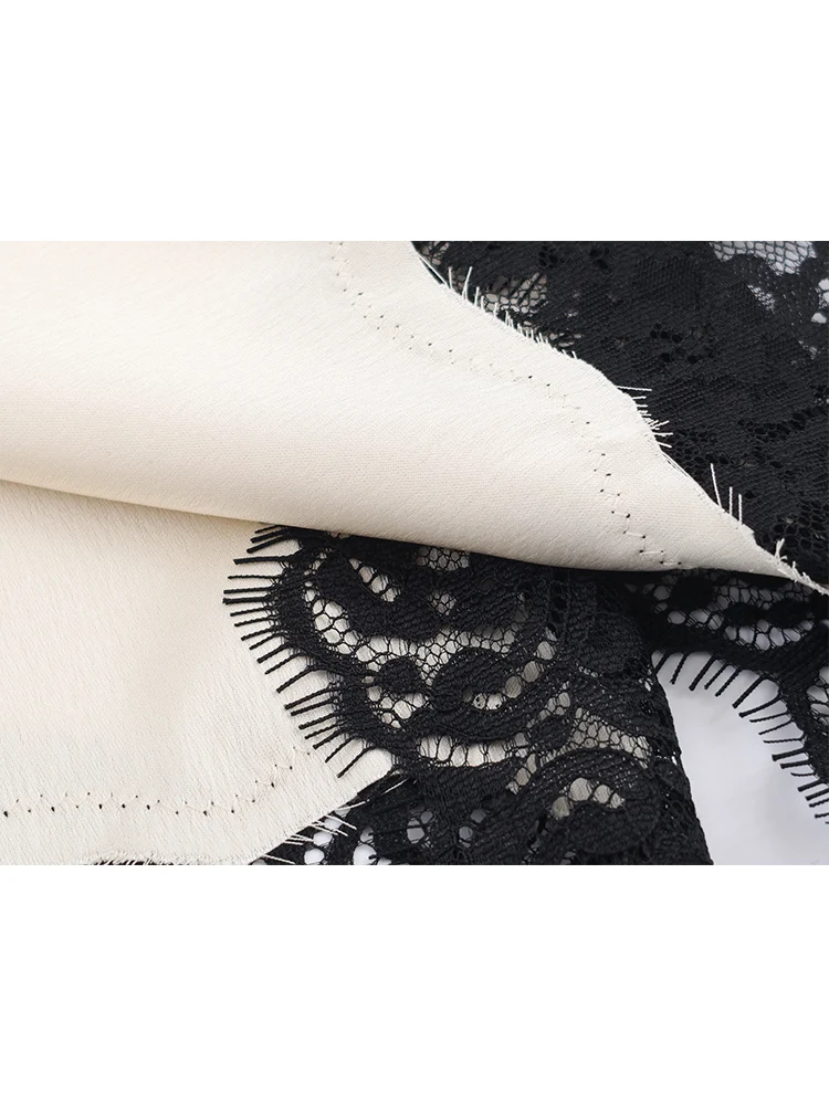 Women's Patchwork Camisole Lace Spliced Slash Collar White Black Contrast Color Lady Sexy Thin Sling Top Casual Fashion