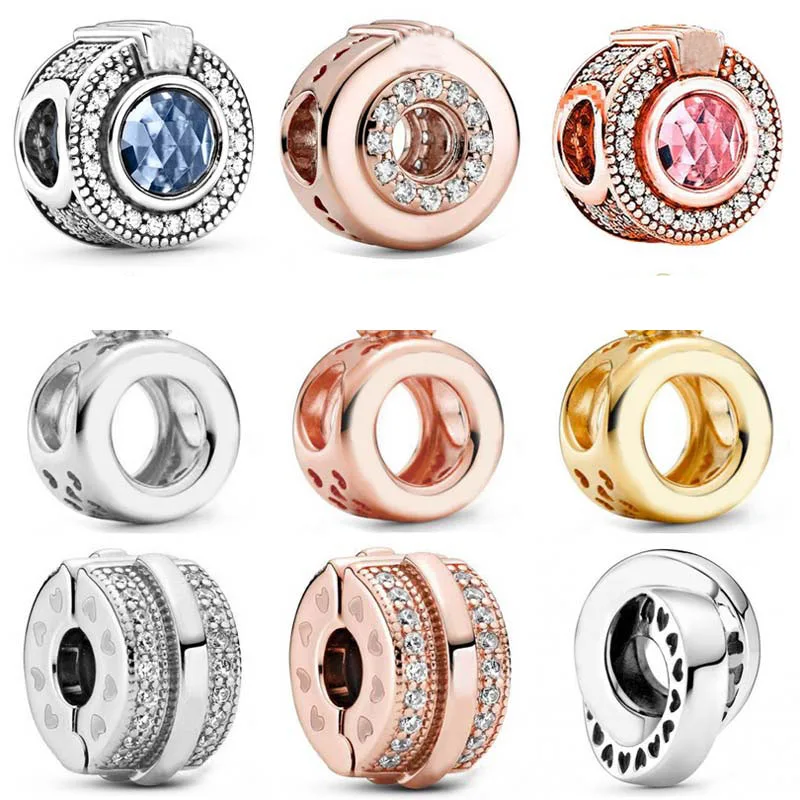 

Sparkling Heart Shine Lines & Clip With Crystal Charm 925 Sterling Silver Beads Fit Bracelet DIY Jewelry