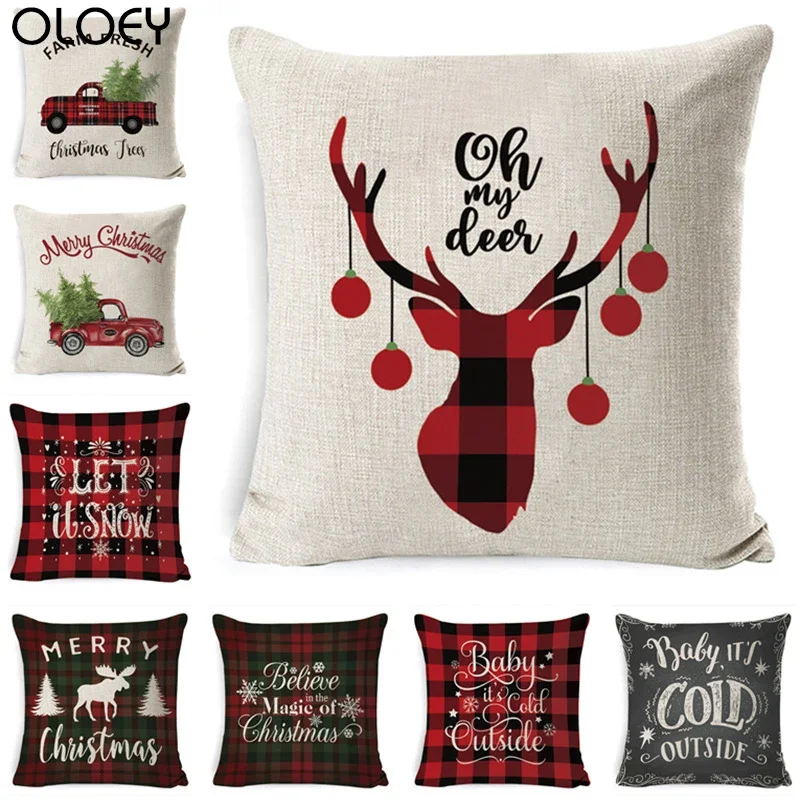 

Christmas Pillowcase Santa Cotton Sofa Car Cushions Home Decoration Christmas Pillow Covers Decorative Linen / Cotton Chair