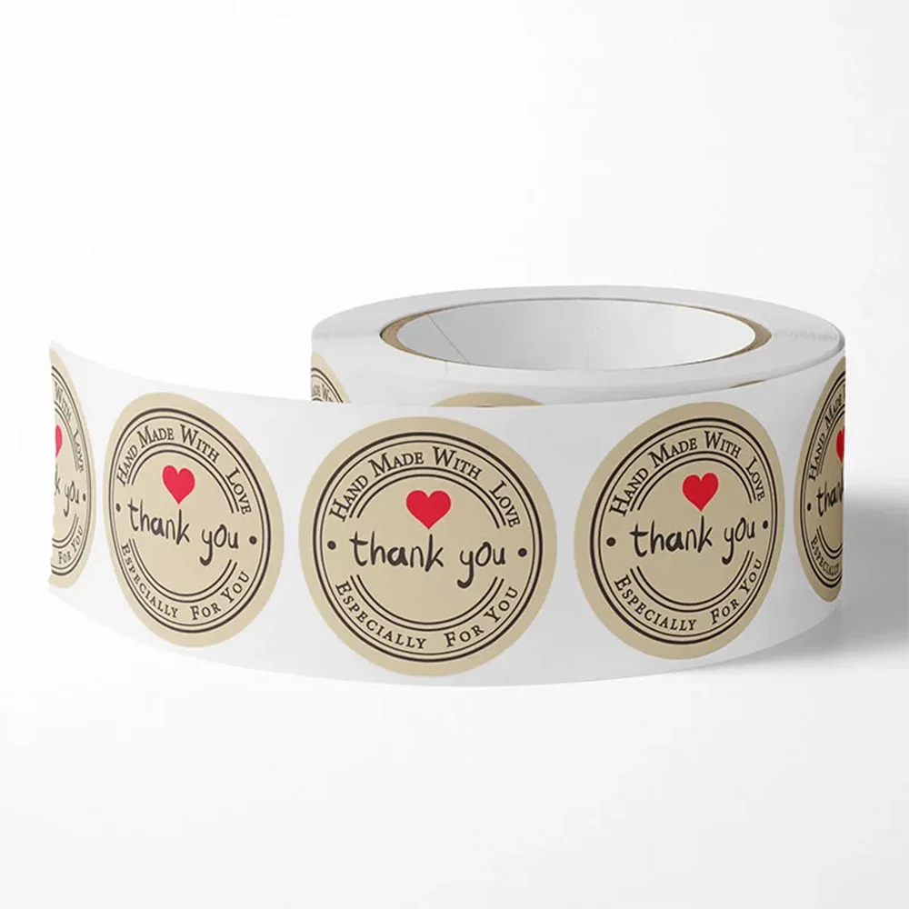 Kraft Paper Stickers Thank You Stickers 500pcs/roll Kraft Paper Handmade With Love Thank You Stickers DlY Decoration Label Gifts Baking Sealing