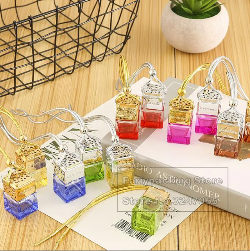 50pcs/lot Top Grade Car Hang Pendants, Empty Car Perfume Refillable Glass Bottle, Vial DIY Colored Essential Oil Storage Bottle fashion creative colored peacock glass door handle southeast asian style golden kitchen balcony hotel villa office pull