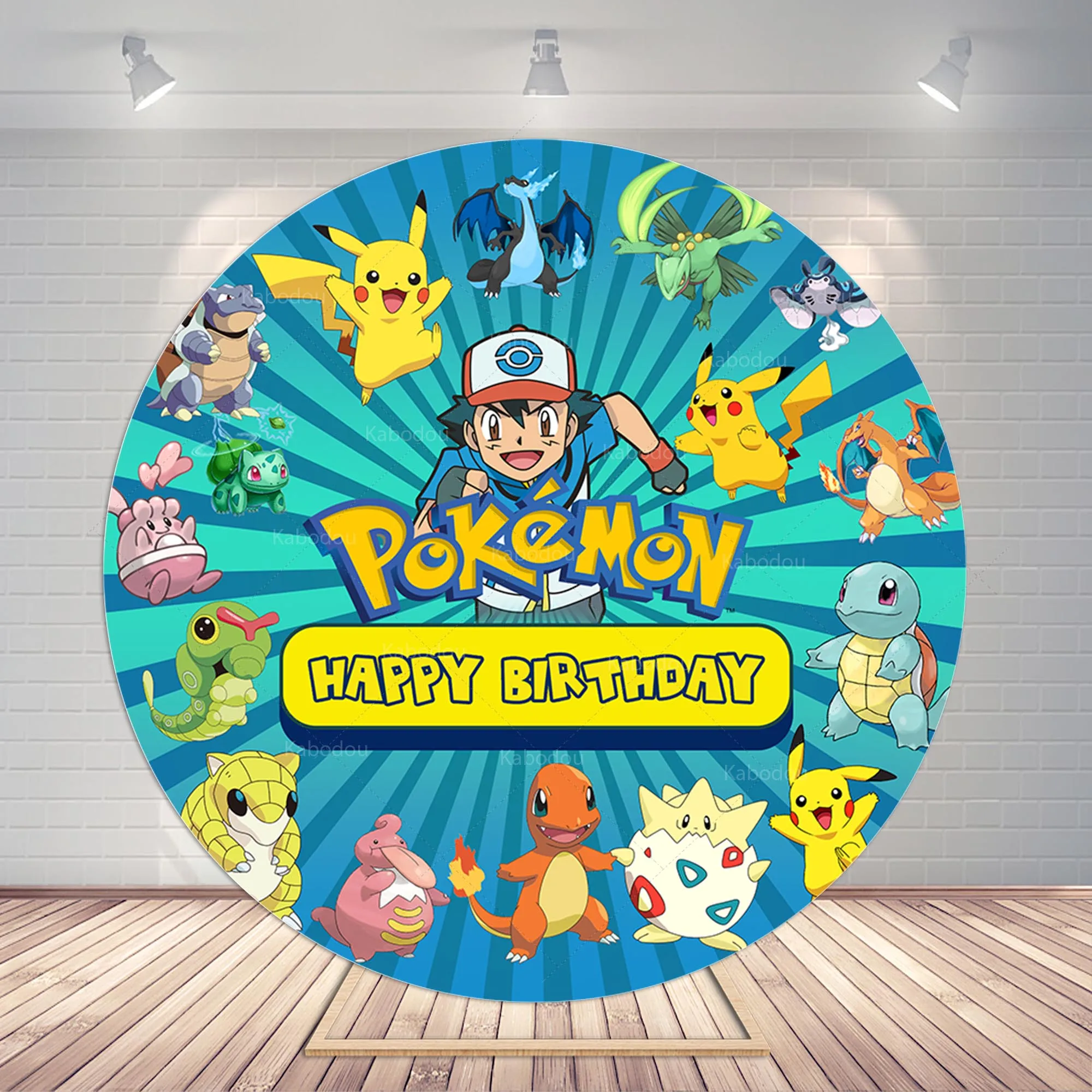 Festa Rodada Backdrops Pokemon Cover Crianças Meninos 1 ° Aniversário Fundo  Pikachu Photozone Decoração Cilindro Estúdio Adereços Elástico - AliExpress