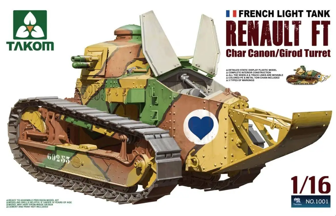 

Takom 1001 1/16 Scale French Light Tank FT Char Canon /Girod Turret Plastic Model Kit
