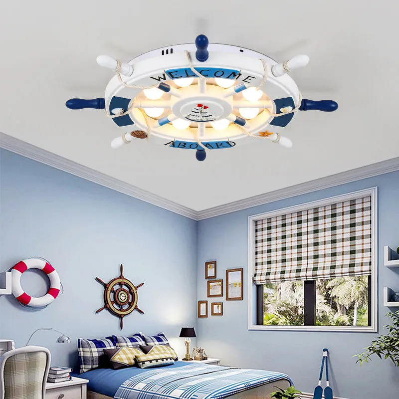 Children's Room Ceiling Lamp Led Room Pirate Ship Rudder Lamp Boy Mediterranean Style Cartoon Bedroom Light