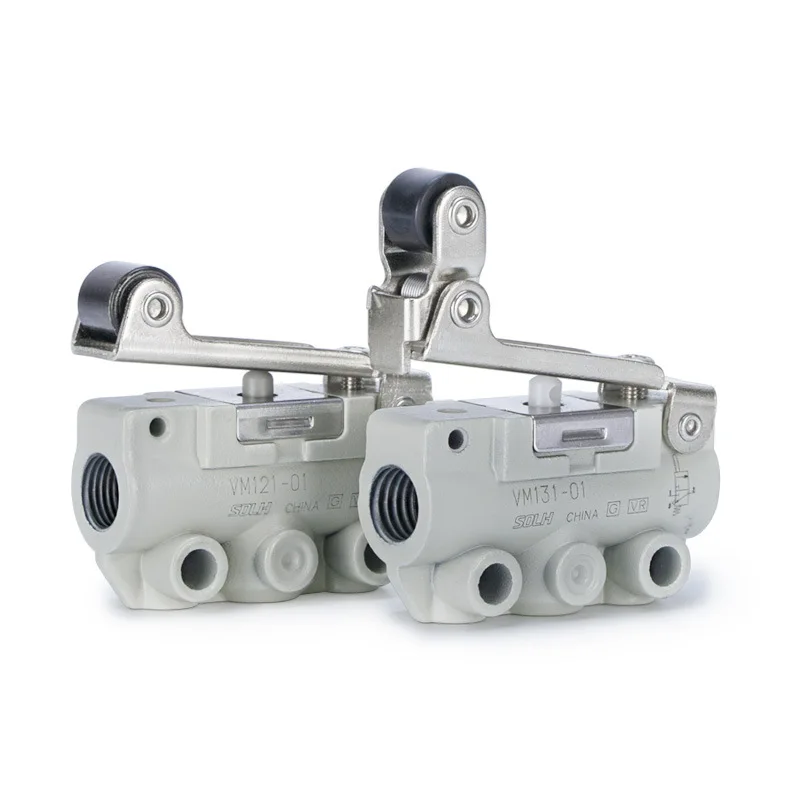 สวิตช์นิวเมติกสองตำแหน่งสามทางกลลูกกลิ้งวาล์วมือดำเนินการ VM131-01-01A วาล์ว 1