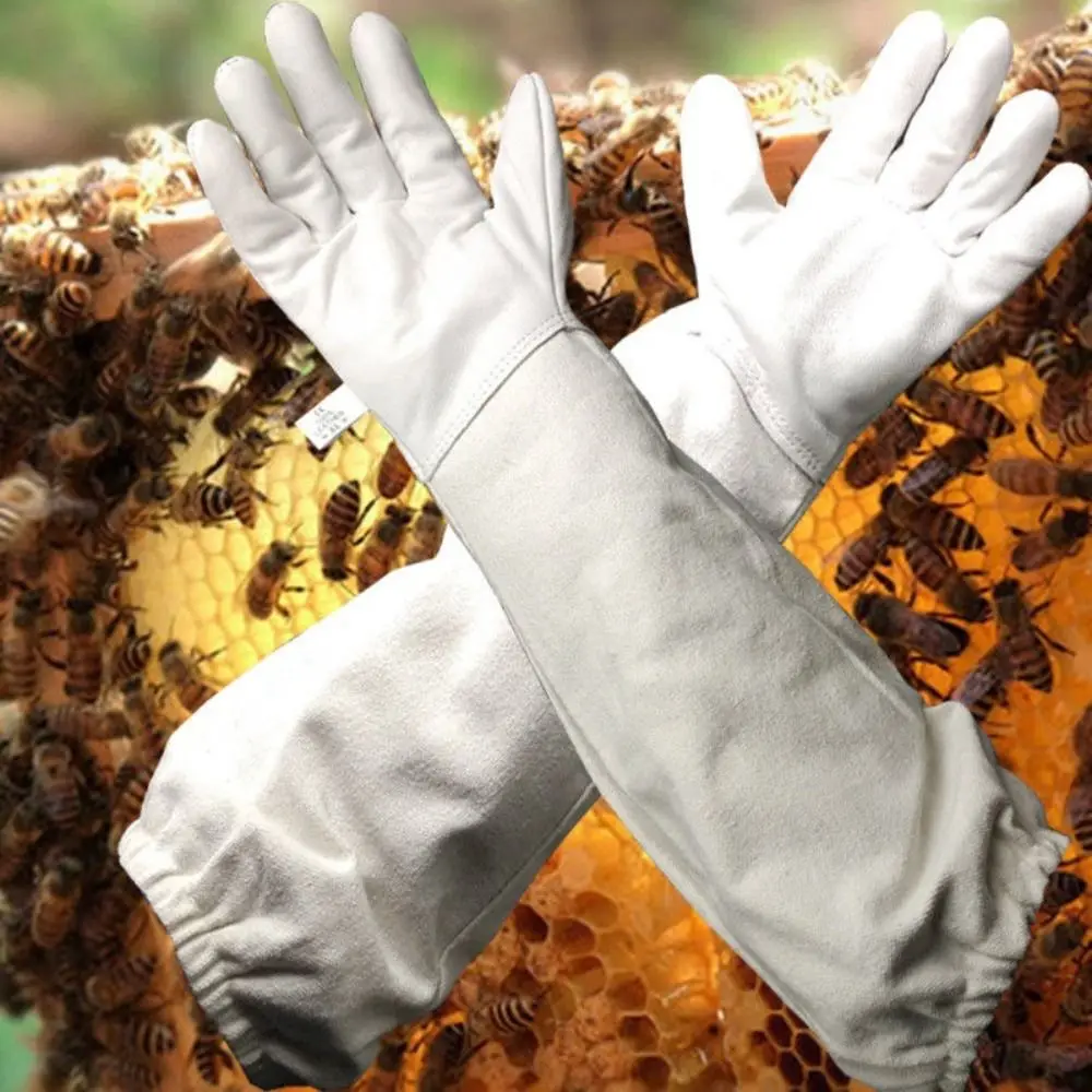Safe Professional Beekeeping Gloves Anti-sting Anti-bee Canvas Sheepskin Gloves Apiculture Protect 1 Pair