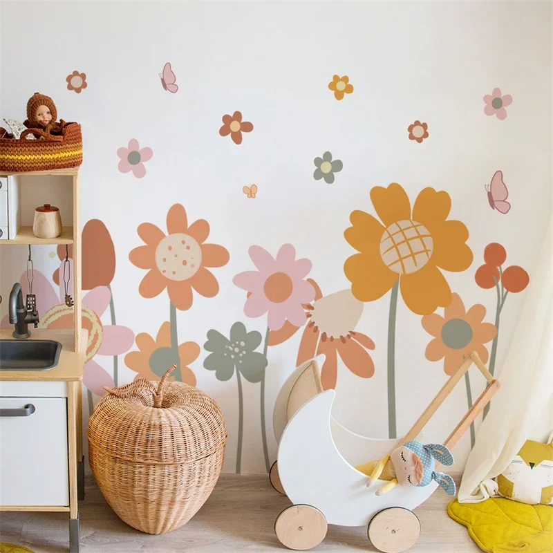 Wall Stickers Boho Floral Wall Stickers for Kids Rooms Children's Nursery Vinyl Sweet Flowers Wall Decals Baby Girls Room Bedroom Home Decor