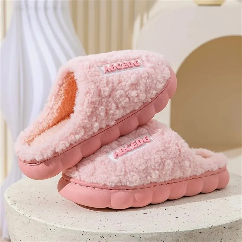 Women Men Fashionable Warm Non Slip Slippers Winter Home Leisure Fluffy Shoes Simple Couple Plush Slippers Cotton Slippers