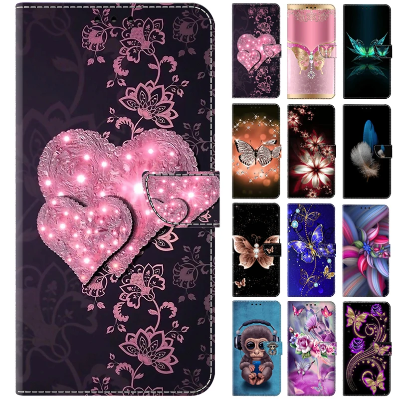 Pink Heart Wallet Leather Cover Phone Case