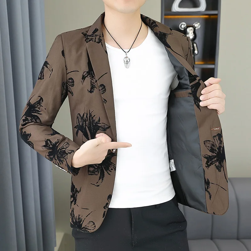 Men's Fashion Gentleman Business Outdoor Travel Print Wedding Slim-fit Korean Trend Handsome Youth Casual Blazer