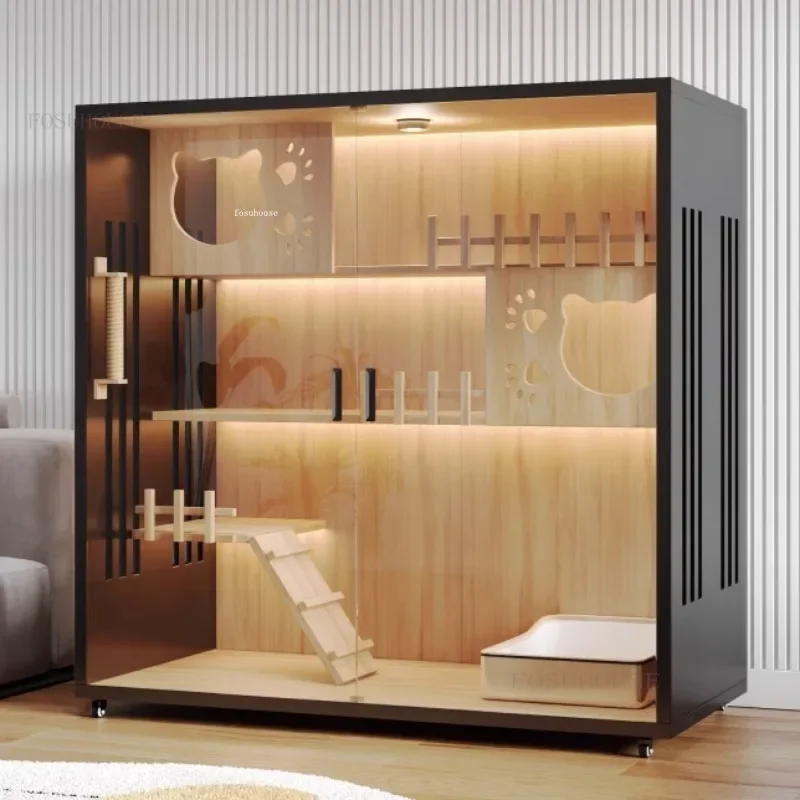 Solid Wood Cat Villa Cat Cages Home Indoor Comfortable Pet Litter House Large Free Space House Solid Wood Cabinet Pet Cage L
