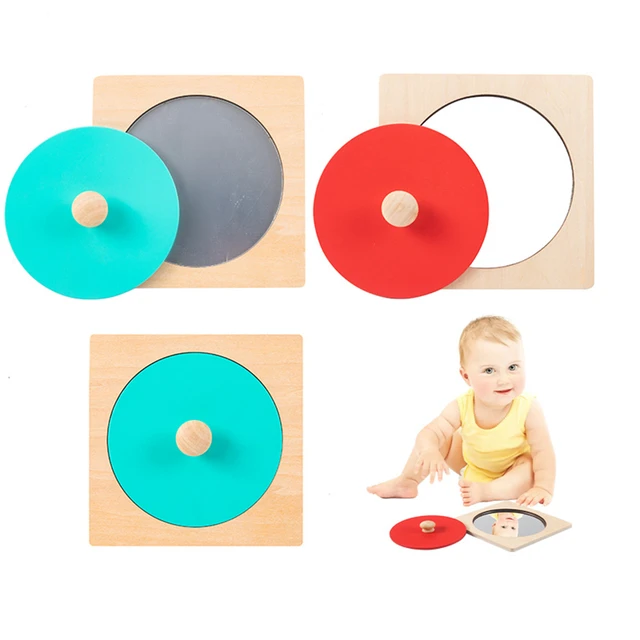 Manopola a specchio Montessori in legno Puzzle specchio per bambini  giocattoli sensoriali apprendimento giocattolo da bagno per bambini  specchio per attività prescolare regali per bambini - AliExpress