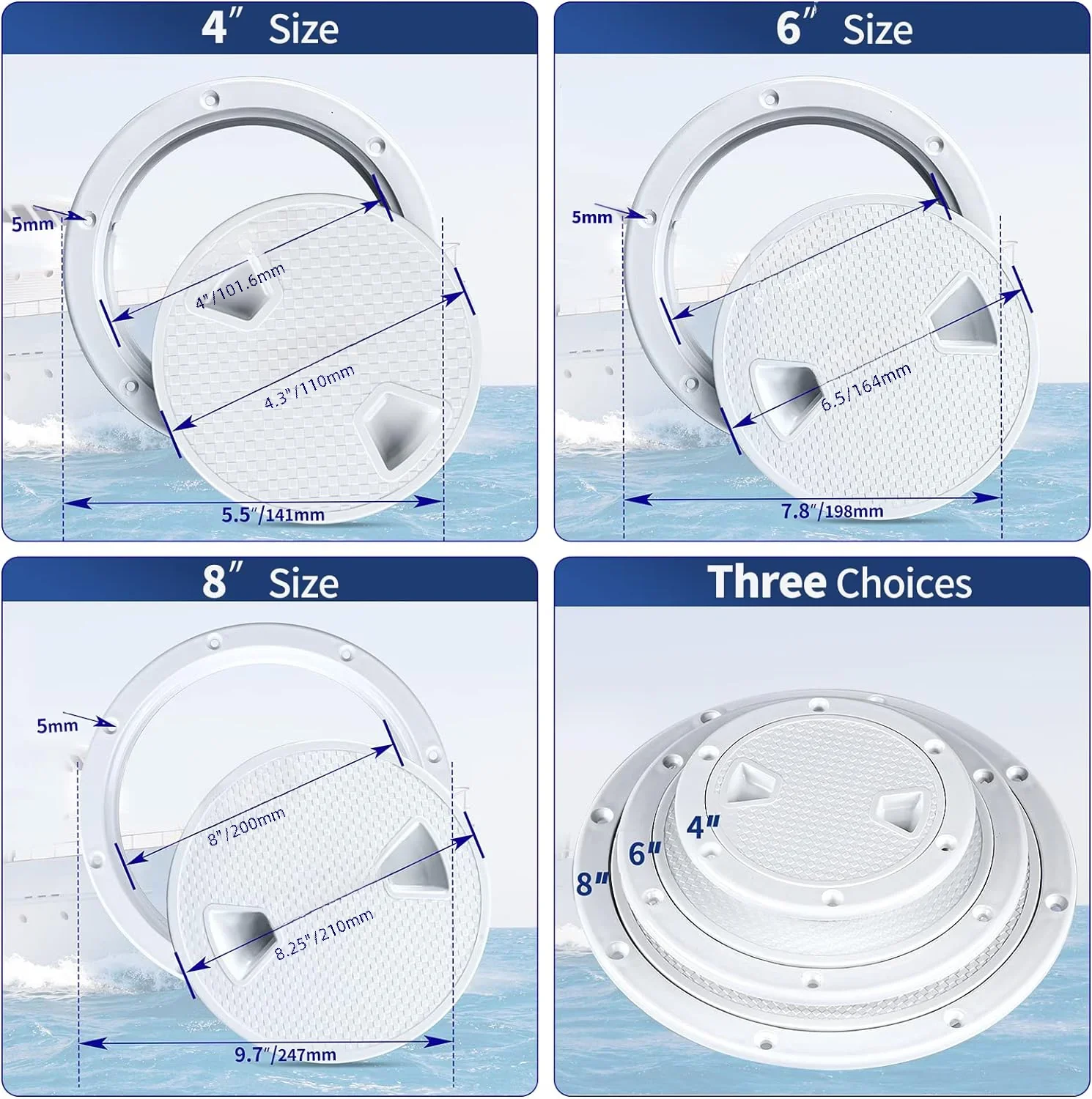 Boat Accessories marine accessories Boat Hatch 4" 6" 8" ABS Round Non Slip Inspection Hatch w/Detachable Cover for Marine Yacht