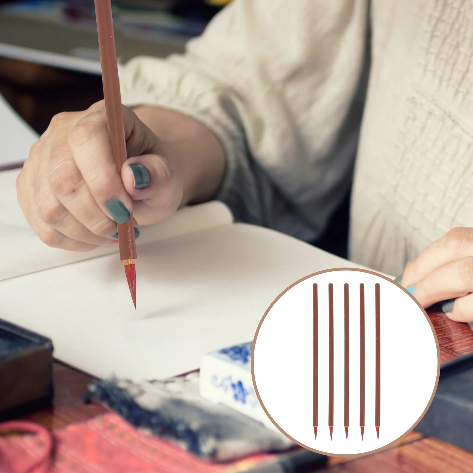 

5 Pcs Chinese Calligraphy Writing Brush Paintbrushes Coloring Pens Portable Wood Ink