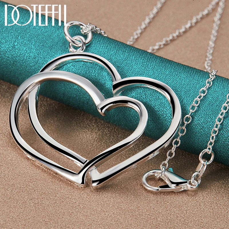 DOTEFFIL925SterlingSilverDoubleHeartPendantNecklace1830Inch