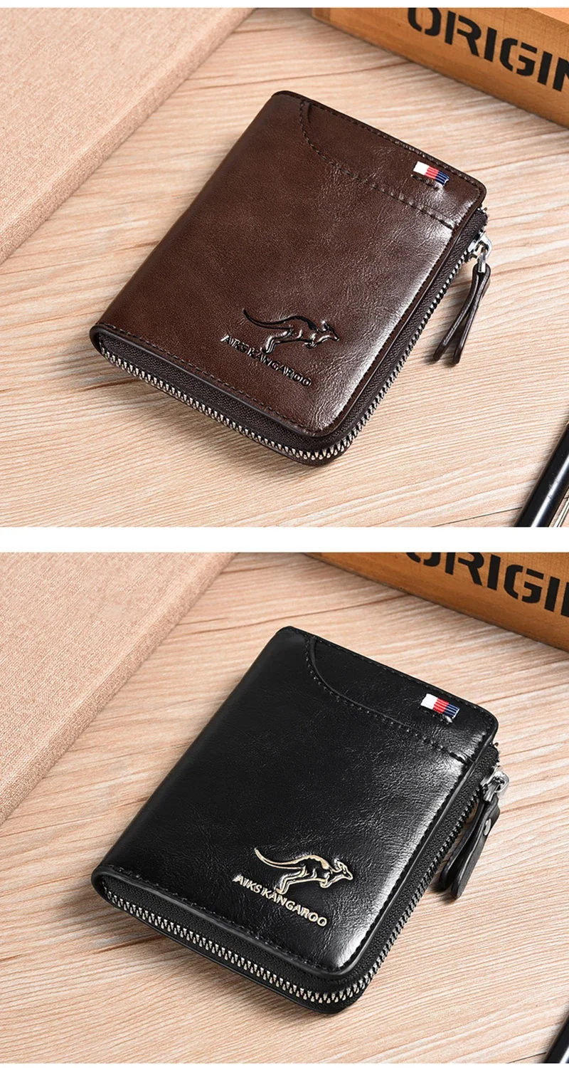 Luxury RFID Blocking Wallet - Mens Zipper Business Card Holder