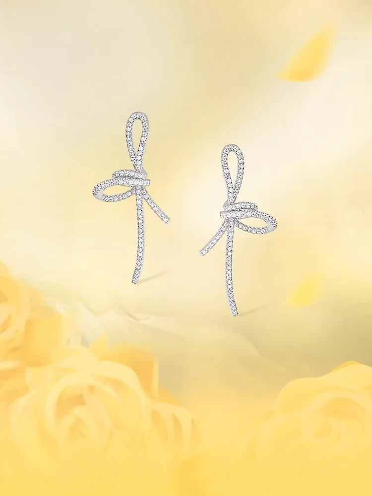 Boucles D'oreilles Ruban D'ors De Diamants - Bijou Occasion