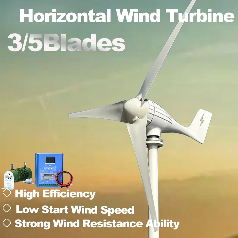 12V 24V 48V Horizontal Wind Turbine With More Powerful 1000W Free Electricity Low Speed And Low Noise For Small Household Farms