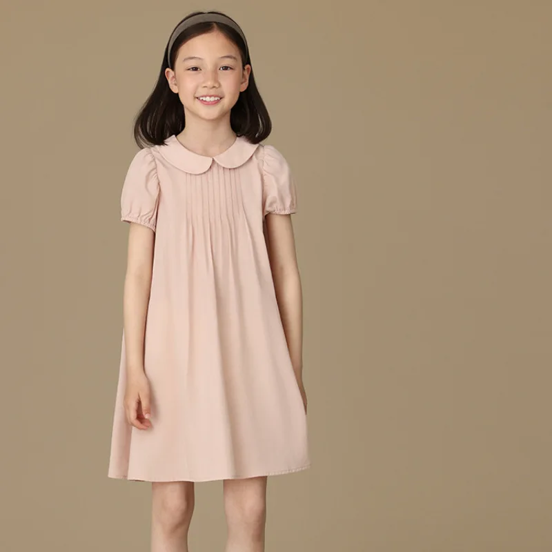 Summer Short Sleeve Baby Girls Dress New Children's Clothing Casual Cotton Dress Kids Girls Clothes Pink Color
