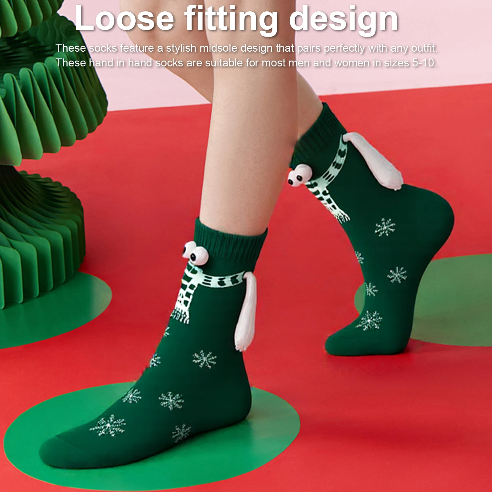 1 Pair Hand in Hand Christmas Socks Magnetic Holding Hands Stockings Funny Couple Cotton Midtube Socks for Men Women Xmas Gifts