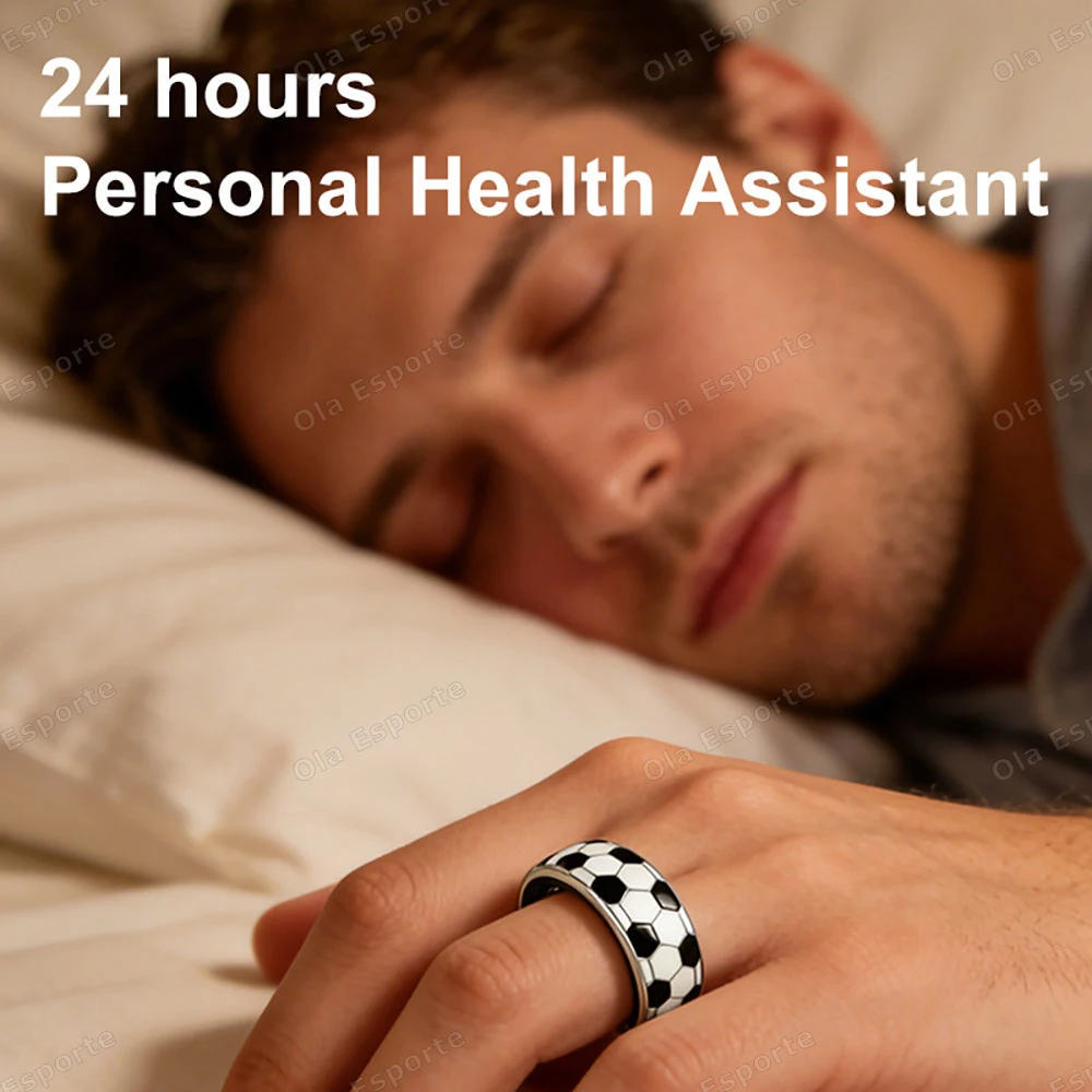 Nuovo Anello Smart con Motivo Calcistico, Impermeabile 5ATM, 128 Modalità Sportive, Monitoraggio 24H di Frequenza Cardiaca, Pressione Sanguigna e Stress, Anello Smart 2026 - immagine 4