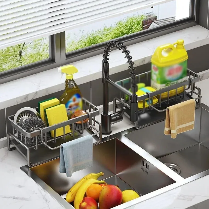 Kitchen Accessories Draining Rack Kitchen Storage Organization No Punching Required Sink Cleanup Shelf Organizer Organizing Home