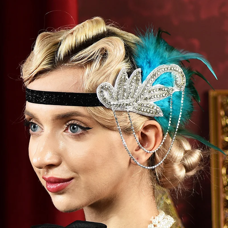 1920s Flapper Headband Sequin 20s Dance Showgirl Gatsby Lady Feather Headpiece - Foto 2